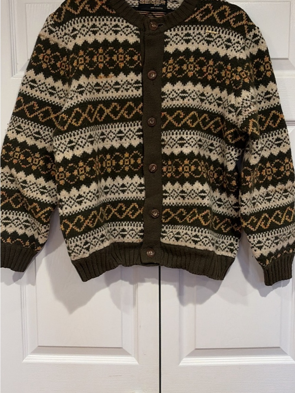 Geiger Olive & Cream Fair Isle Button-Front Cardigan